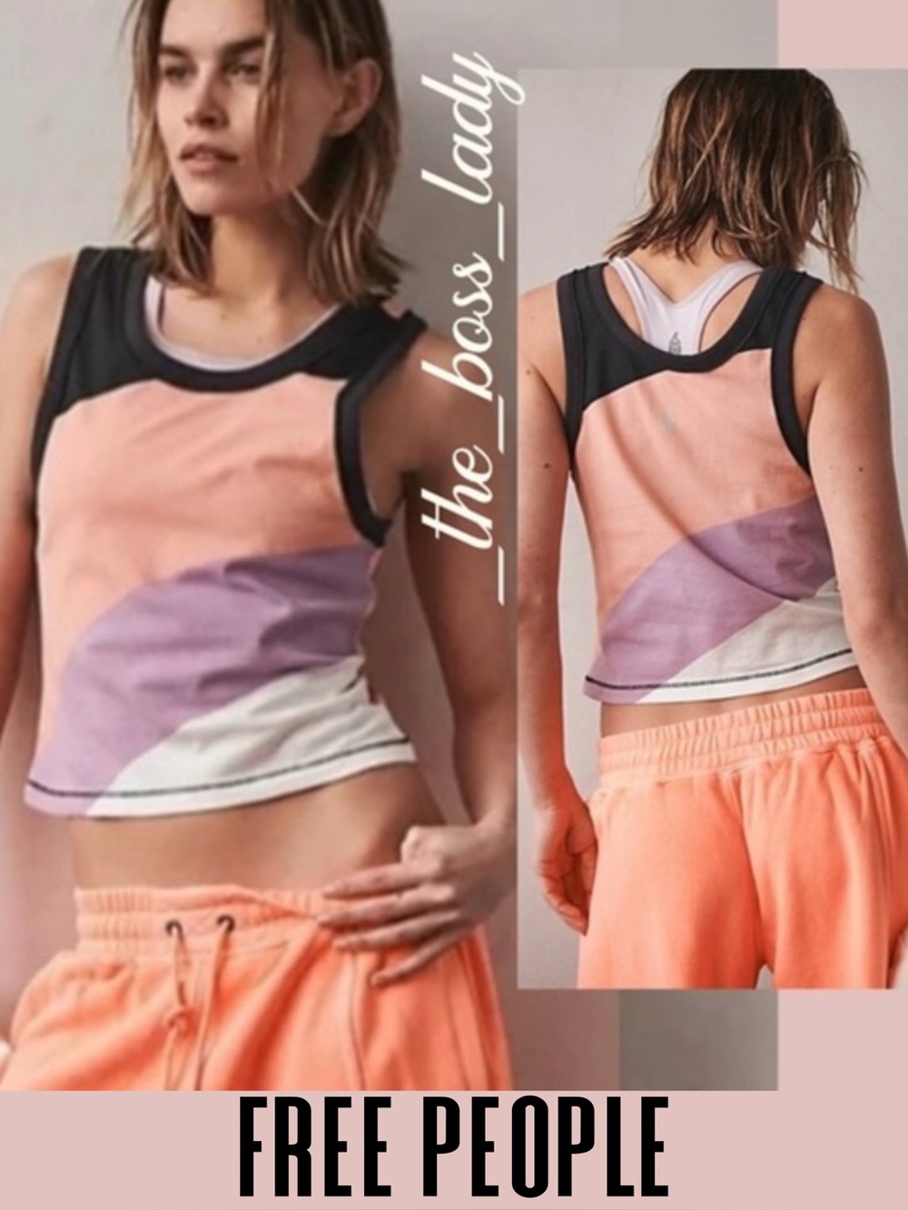 Free People tank top color block cropped cotton shirt activewear